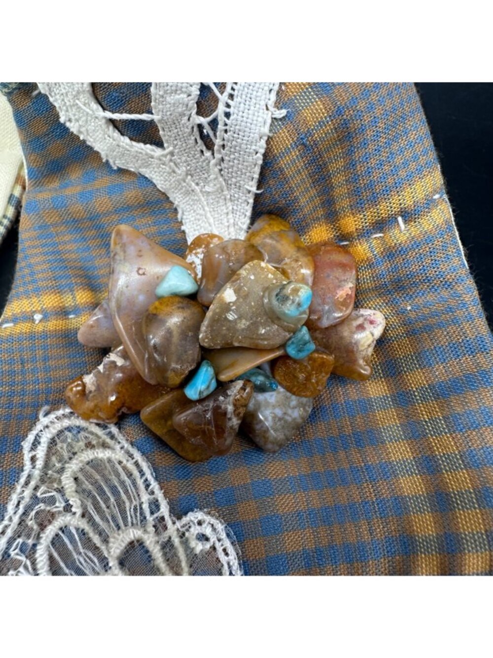 Vintage Vest Open Front Handmade Plaid Patchwork Style Cottage Granny Brooch 90s - Picture 5 of 9